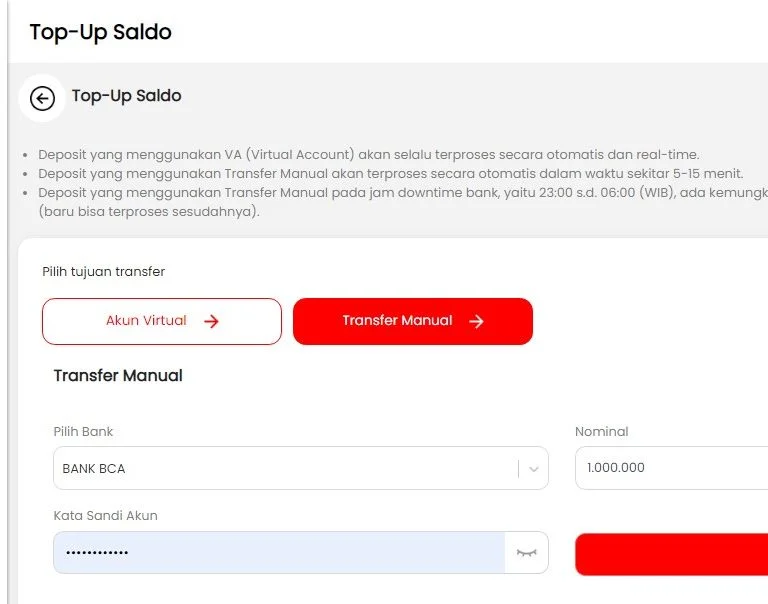 Top Up Saldo Transfer